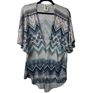Vocal Cardigan Womens M Rhinestone Southwest Gray Blue Coastal Open Front A3